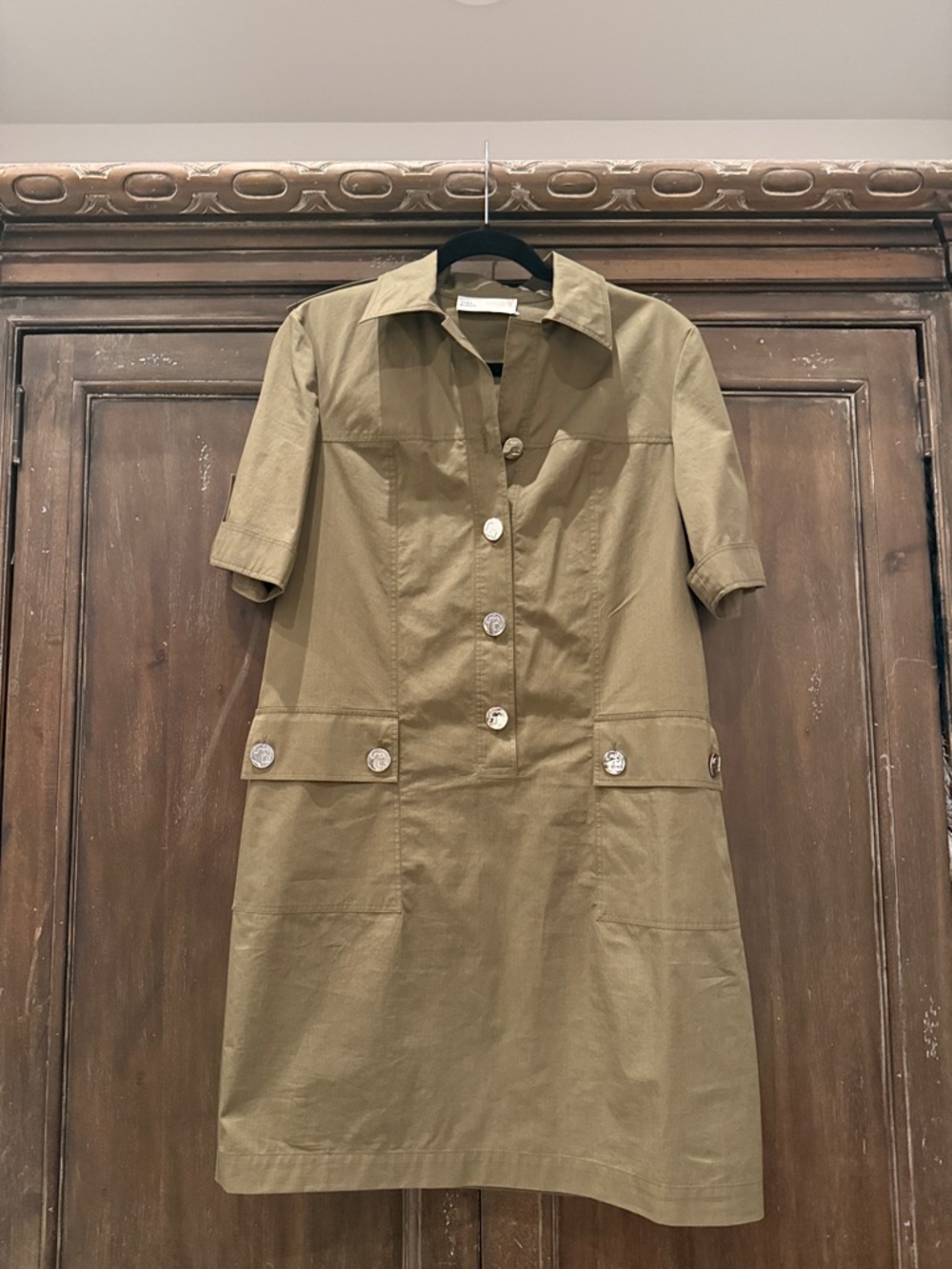 Tory Burch Olive Utility Button-Front Mini Dress